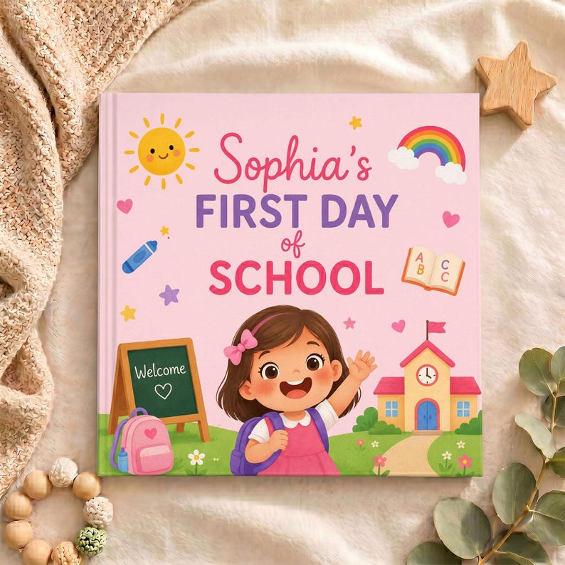Custom First Day of School Book Personalized Back to School Gift for Boy Girl Pre-K Kindergarten Children's Storybook with Name Grandchild