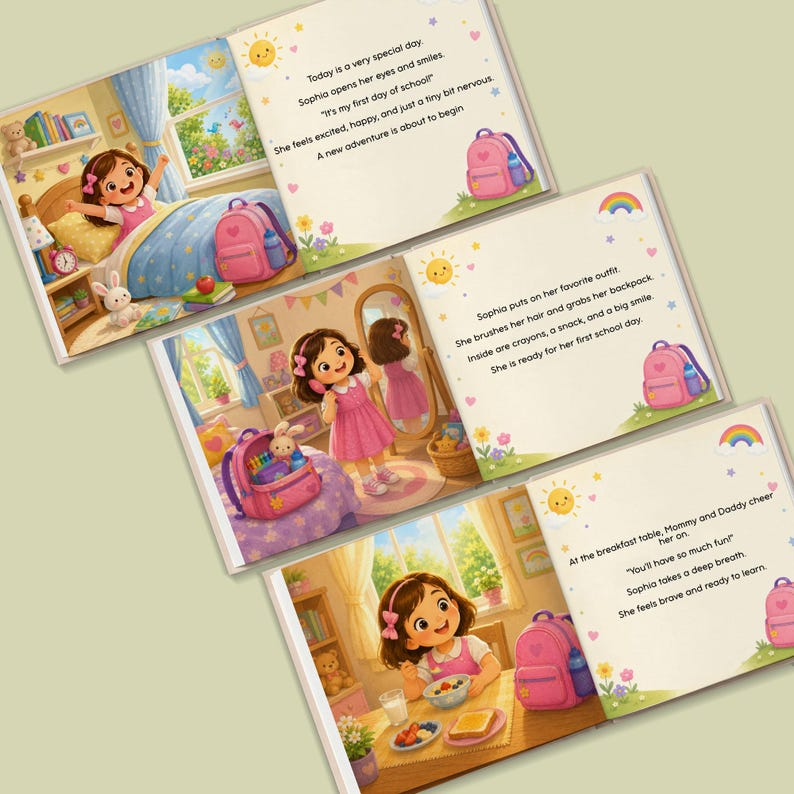 Custom First Day of School Book Personalized Back to School Gift for Boy Girl Pre-K Kindergarten Children's Storybook with Name Grandchild