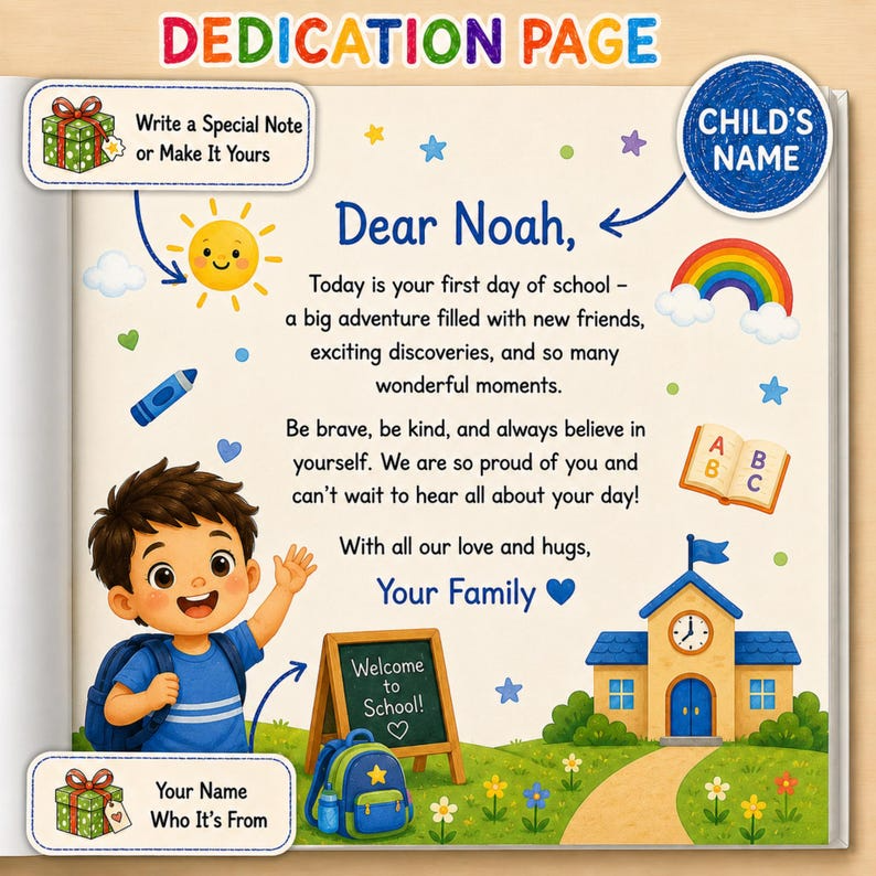 Personalized First Day of School Book for Boys | Custom School Memory Book | Back to School Keepsake Gift for Kids | Child Name Book