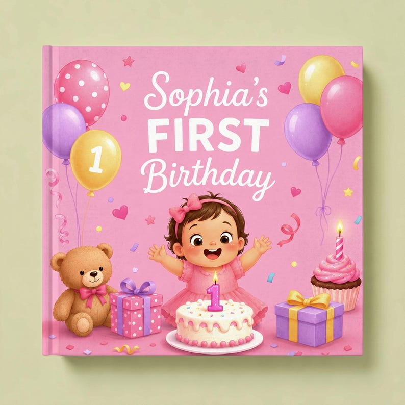 Personalized First Birthday Book, Custom Baby Storybook, Cute 1st Birthday Gift for Toddler, Custom Name Keepsake Boy Girl