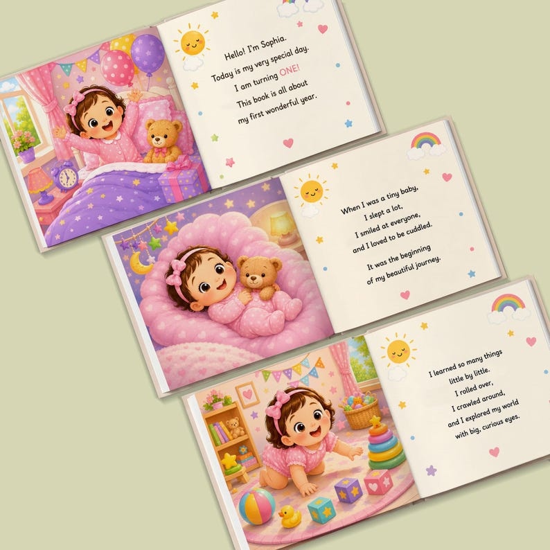 Personalized First Birthday Book, Custom Baby Storybook, Cute 1st Birthday Gift for Toddler, Custom Name Keepsake Boy Girl