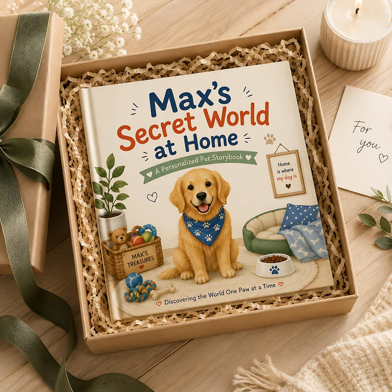 Personalized Dog Secret World at Home Book, Custom Dog Name &amp; Breed Storybook, Cozy Pet Adventure Gift for Dog Lovers