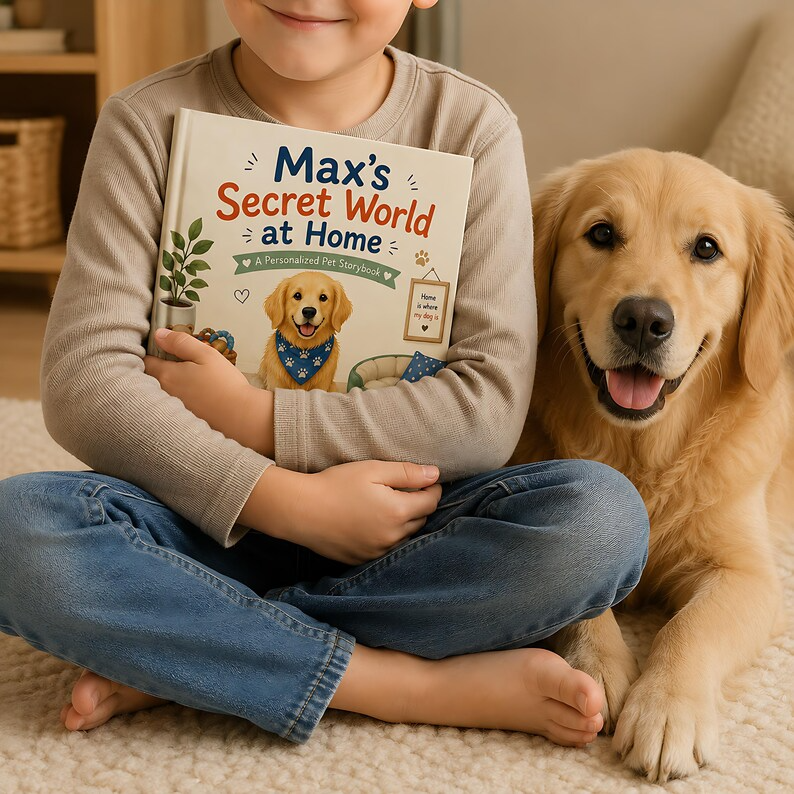 Personalized Dog Secret World at Home Book, Custom Dog Name &amp; Breed Storybook, Cozy Pet Adventure Gift for Dog Lovers