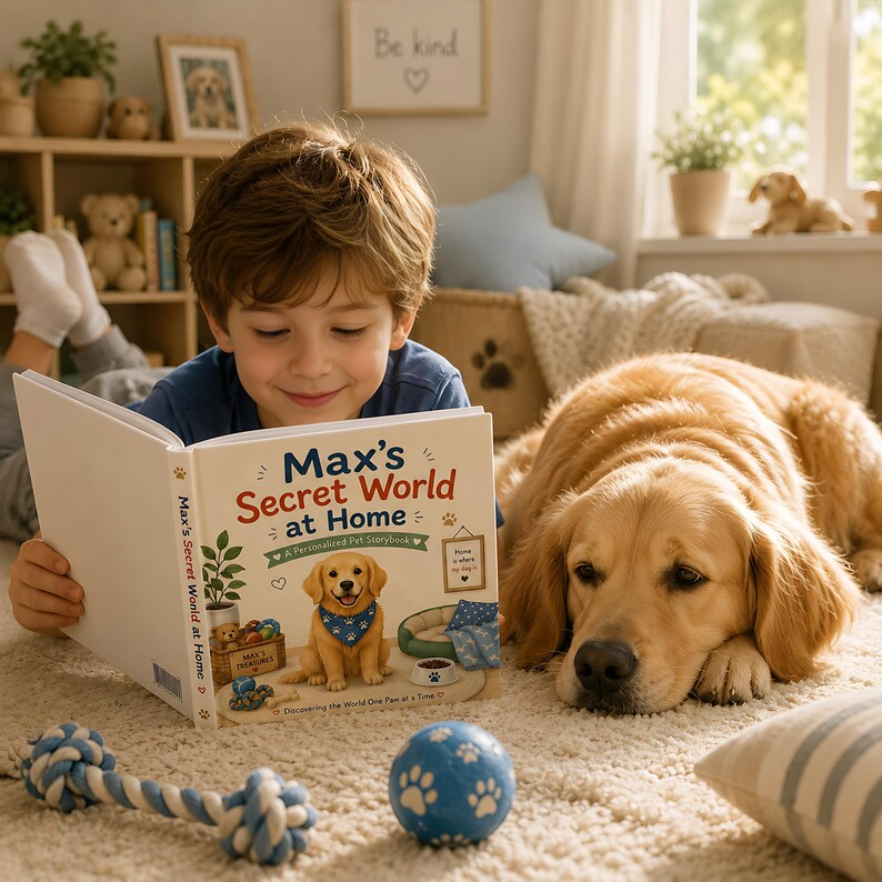 Personalized Dog Secret World at Home Book, Custom Dog Name &amp; Breed Storybook, Cozy Pet Adventure Gift for Dog Lovers