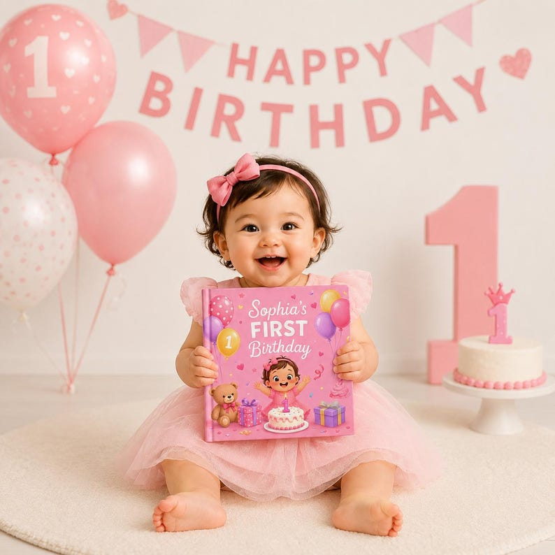 Personalized First Birthday Book, Custom Baby Storybook, Cute 1st Birthday Gift for Toddler, Custom Name Keepsake Boy Girl