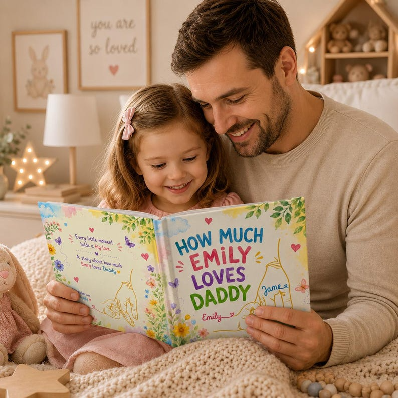 Personalized Daddy Love Book for Dad and Daughter, Custom Father's Day Gift, How Much Emily Loves Daddy Book, Personalized Kids Story Book