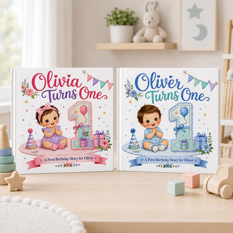 Personalized First Birthday Book, Custom Name Storybook for Baby Boy or Girl, 1st Birthday Keepsake Gift, Baby Memory Book, First Year Gifts