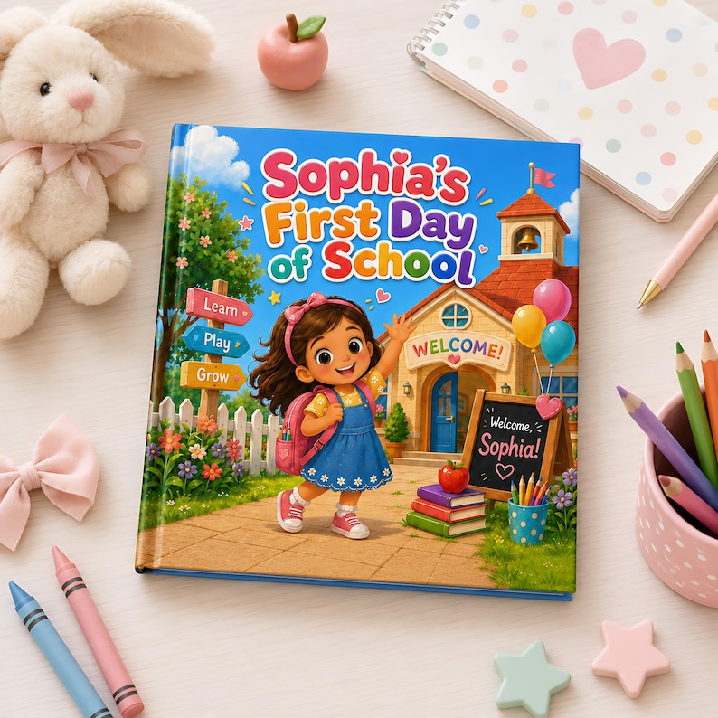 Personalized First Day of School Book, Custom Name Back to School Storybook, Kindergarten Preschool Keepsake Gift for Kids