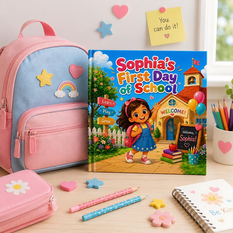 Personalized First Day of School Book, Custom Name Back to School Storybook, Kindergarten Preschool Keepsake Gift for Kids