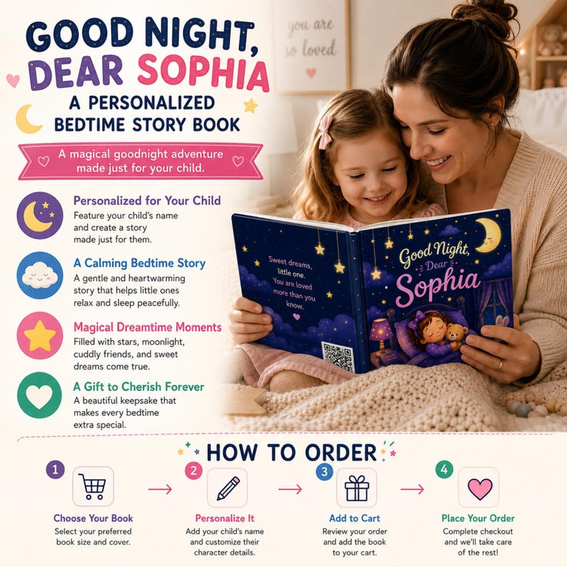Custom Look-Alike Bedtime Story Book | Personalized Name Baby Book | First 1st Birthday Gift for Kids Boy Girl