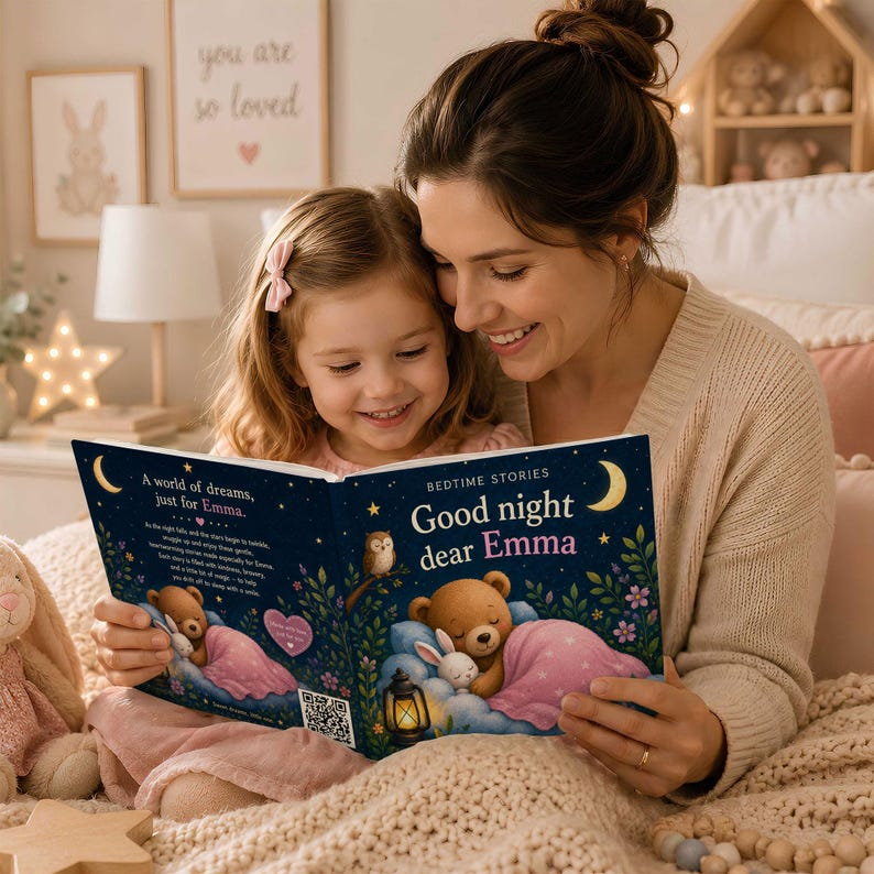 Personalized Bedtime Story Book with Name | Custom Baby Shower Gift | 1st First Birthday Boy Girl Grandchild | Newborn Keepsake