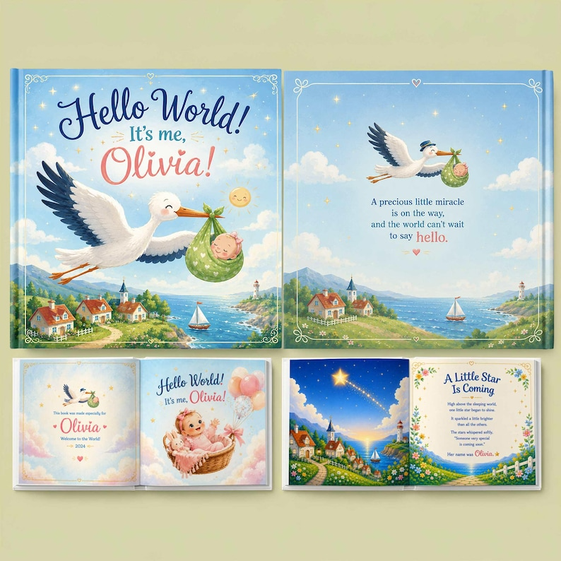 Personalized Welcome Baby Book, Custom Hello World Storybook, Newborn Baby Boy Girl Gift, Custom Name Keepsake, New Mom Present