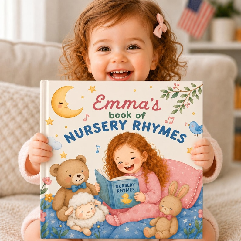 Personalized Nursery Rhymes Book with Custom Character, Custom Baby Name Storybook, Avatar Bedtime Story, Unique Baby Shower Gift Keepsake