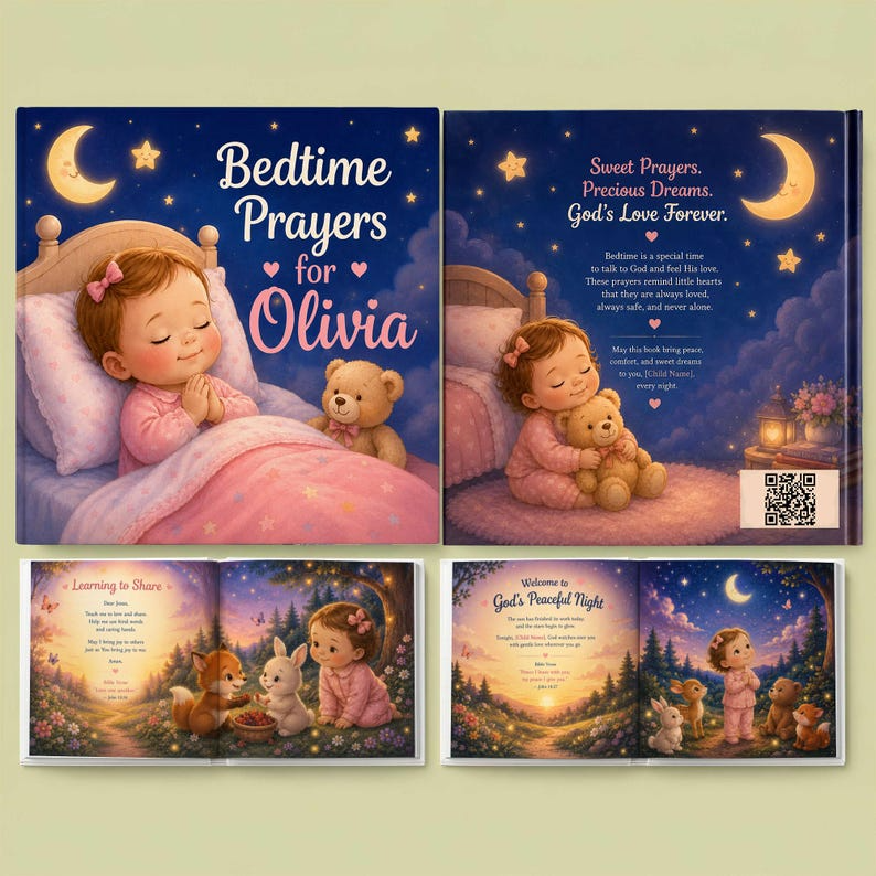 Personalized Bedtime Prayer Book for Kids | Custom Name Christian Baby Gift | Baptism Gift | Bedtime Prayers