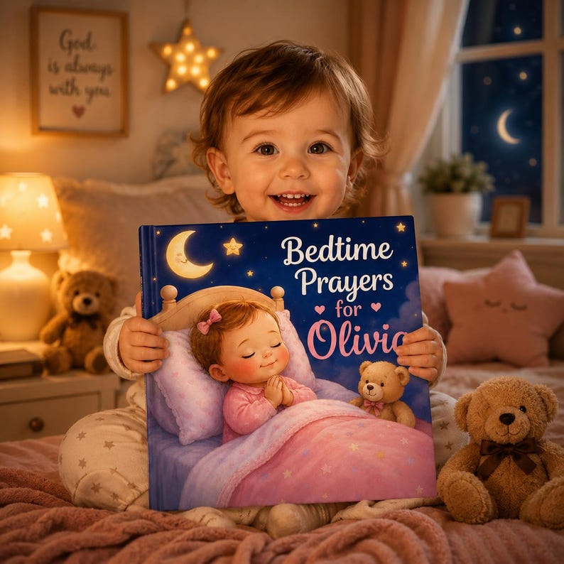 Personalized Bedtime Prayer Book for Kids | Custom Name Christian Baby Gift | Baptism Gift | Bedtime Prayers