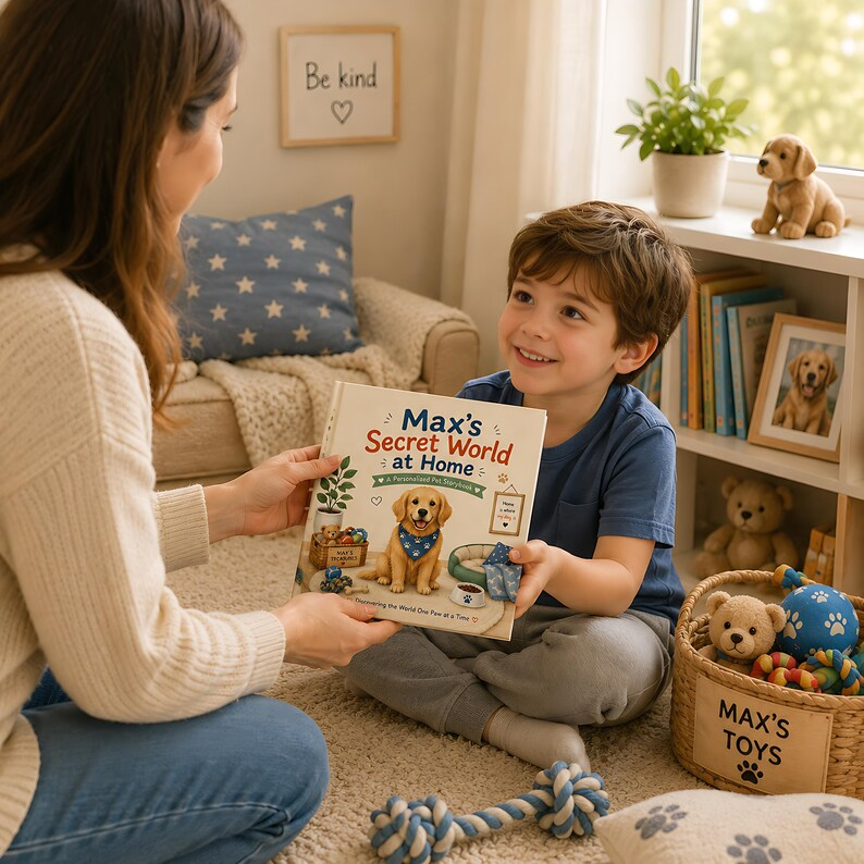 Personalized Dog Secret World at Home Book, Custom Dog Name &amp; Breed Storybook, Cozy Pet Adventure Gift for Dog Lovers