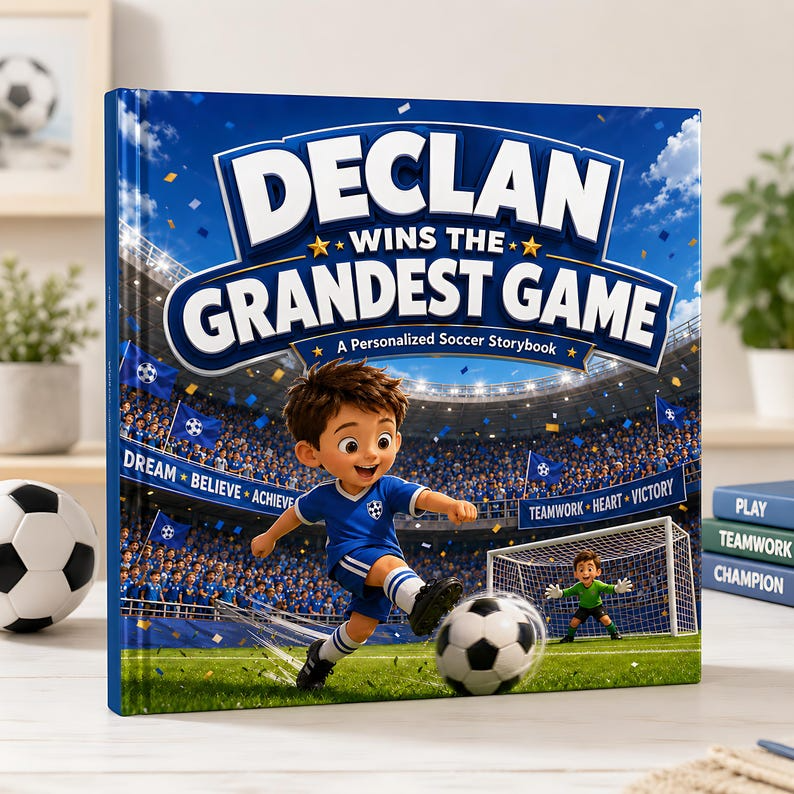 Personalized Soccer Story Book for Kids, Custom Name &amp; Photo Football Adventure Book, Choose Team Jersey Color, Soccer Player Gift