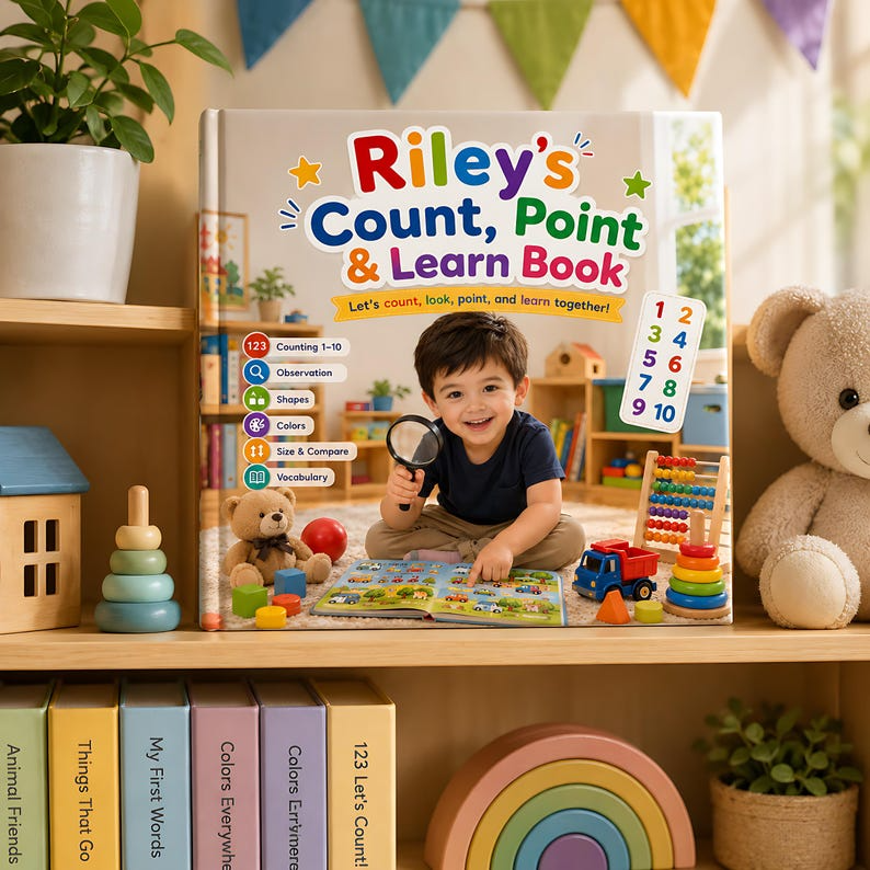 Personalized Count Point Learn Book, Custom Name &amp; Photo Early Learning Storybook, Interactive Toddler Activity Gift for Kids Ages 2-6 Play