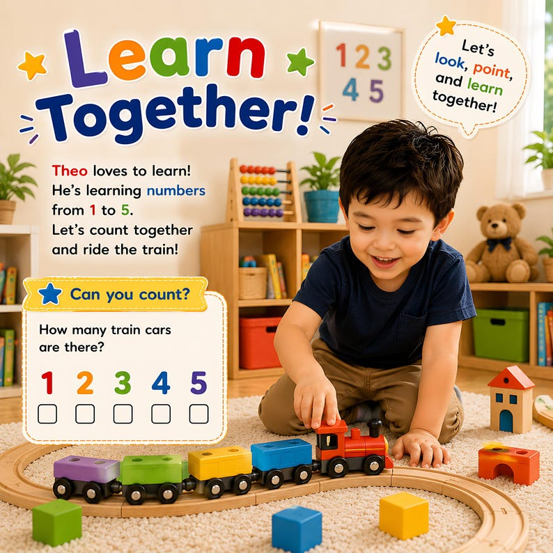 Personalized Count Point Learn Book, Custom Name &amp; Photo Early Learning Storybook, Interactive Toddler Activity Gift for Kids Ages 2-6 Play