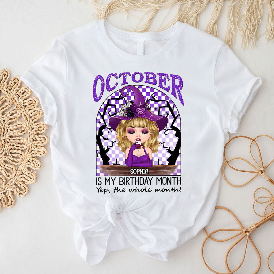 Custom October Birthday Shirt For Woman, Queens Are Born In October Gifts, Halloween Shirt