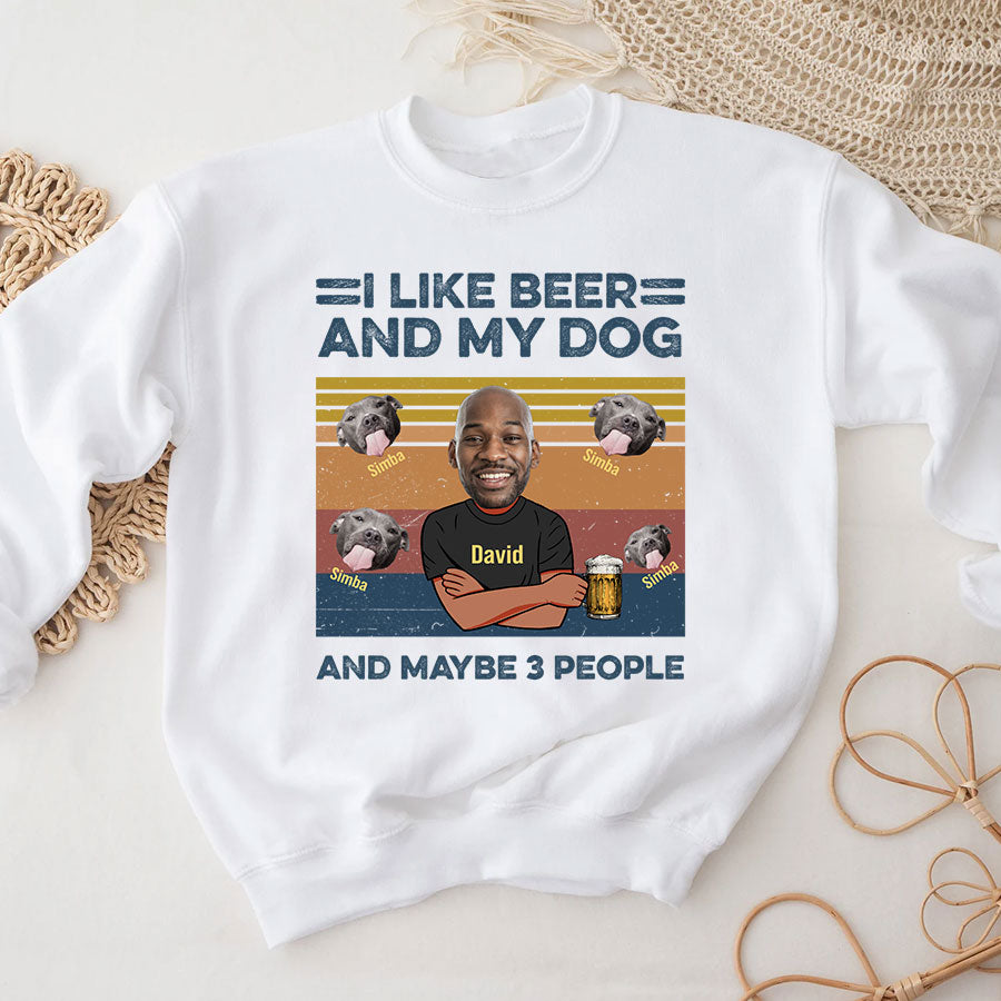 (Photo Inserted) I Like Beer And My Dog - Personalized Dog Shirt, Pitbull Lover