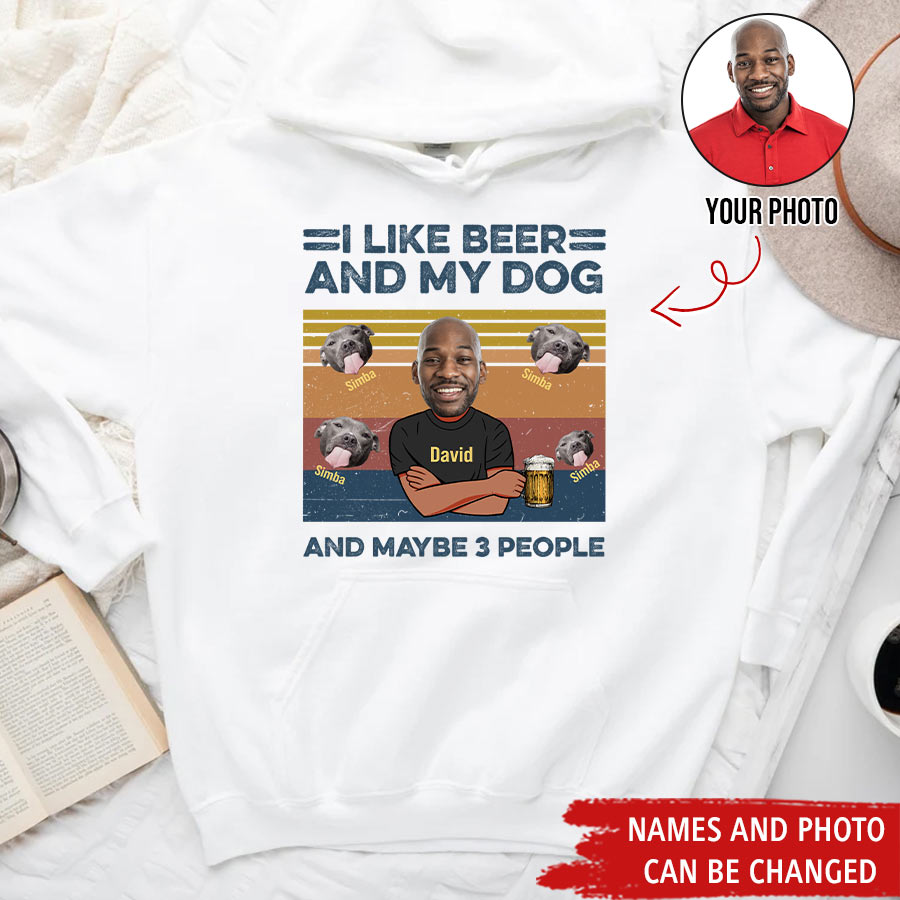 (Photo Inserted) I Like Beer And My Dog - Personalized Dog Shirt, Pitbull Lover