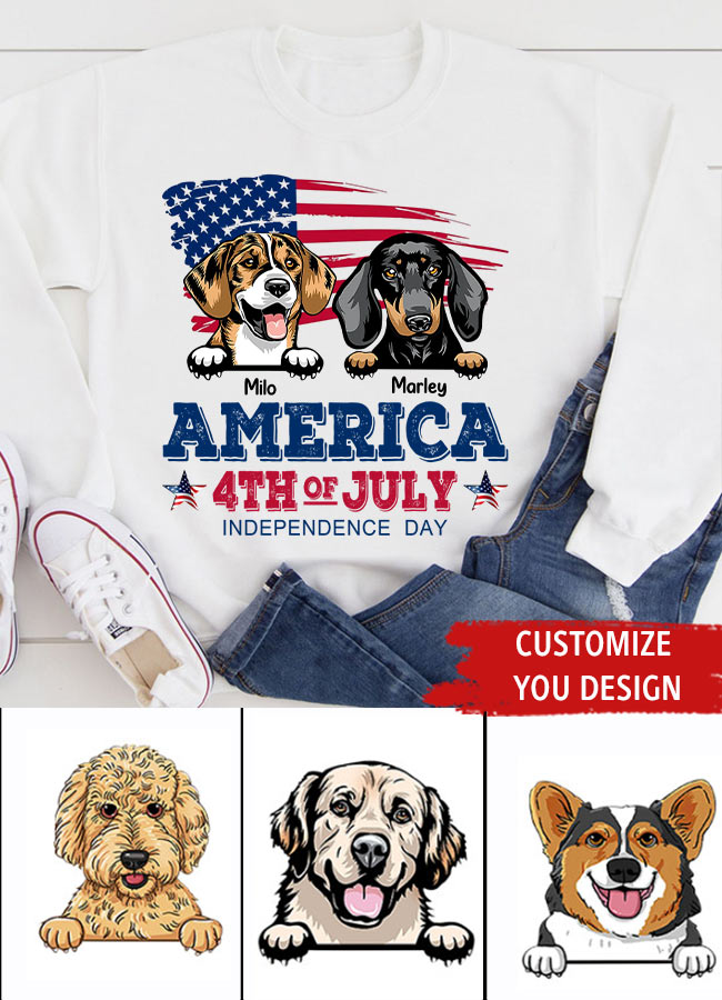 America 4th Of July, Personalized Gift for Dog Lovers, Dog Dad, Dog Mom - Independence Day With Dogs Personalized Shirt, Personalized Gift for Dog Lovers, Dog Dad, Dog Mom