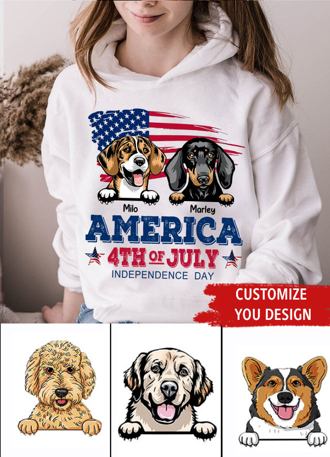 America 4th Of July, Personalized Gift for Dog Lovers, Dog Dad, Dog Mom - Independence Day With Dogs Personalized Shirt, Personalized Gift for Dog Lovers, Dog Dad, Dog Mom