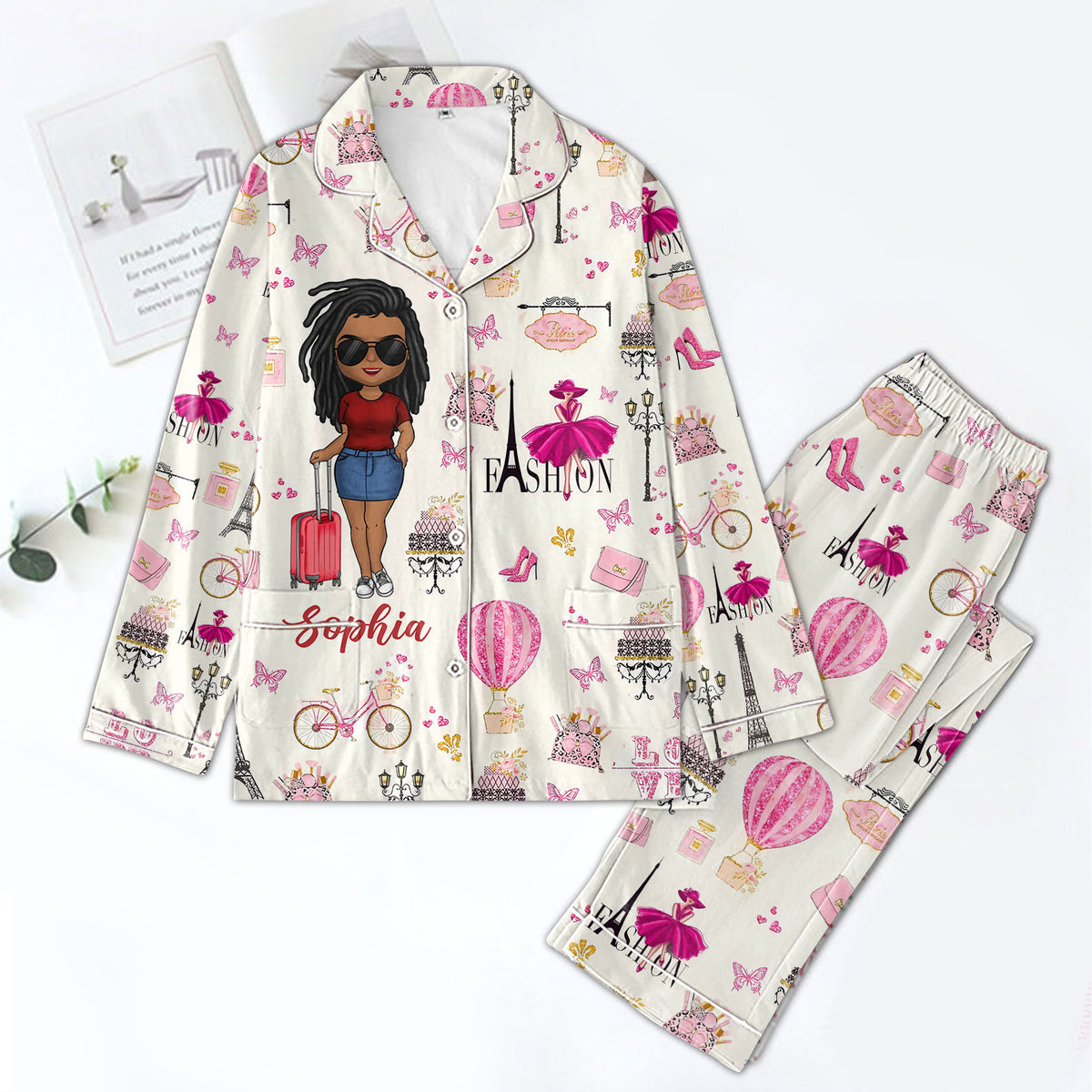 Personalized Women&#39;s Pajama Set, Gift For Travel Lovers