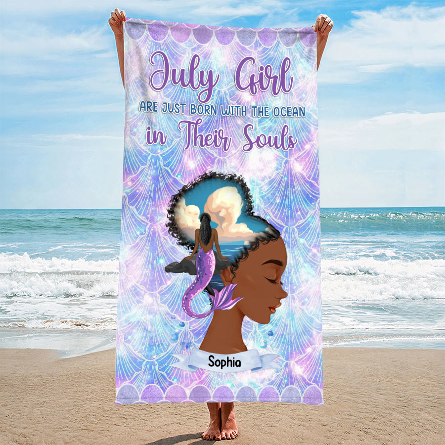 Funny Memaid Towel - Personalized Beach Towel, Birthday Gift For July Queen, July Birthday Gifts, July Birthday Gift Idea For Her