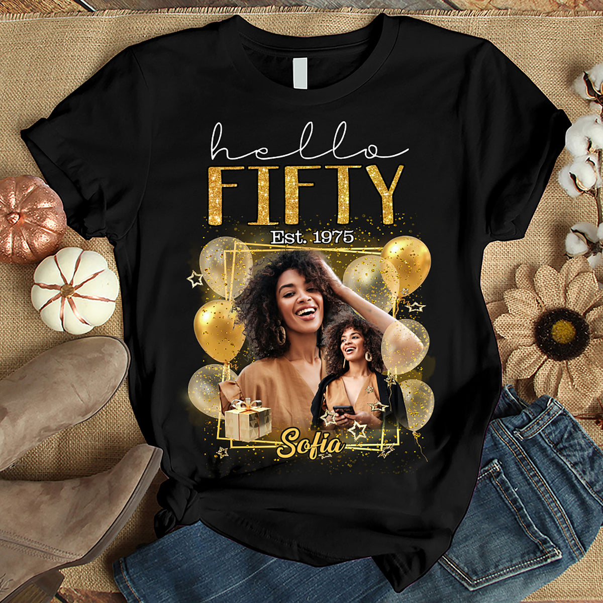 Custom Face Photo 50&#39;s Birthday Shirt, 50th Birthday Unique T Shirt For Woman, Custom Birthday Shirt, Her Gifts For 50 Years Old, Custom Picture Tee, Personalized Birthday Shirt-YPT-HMT