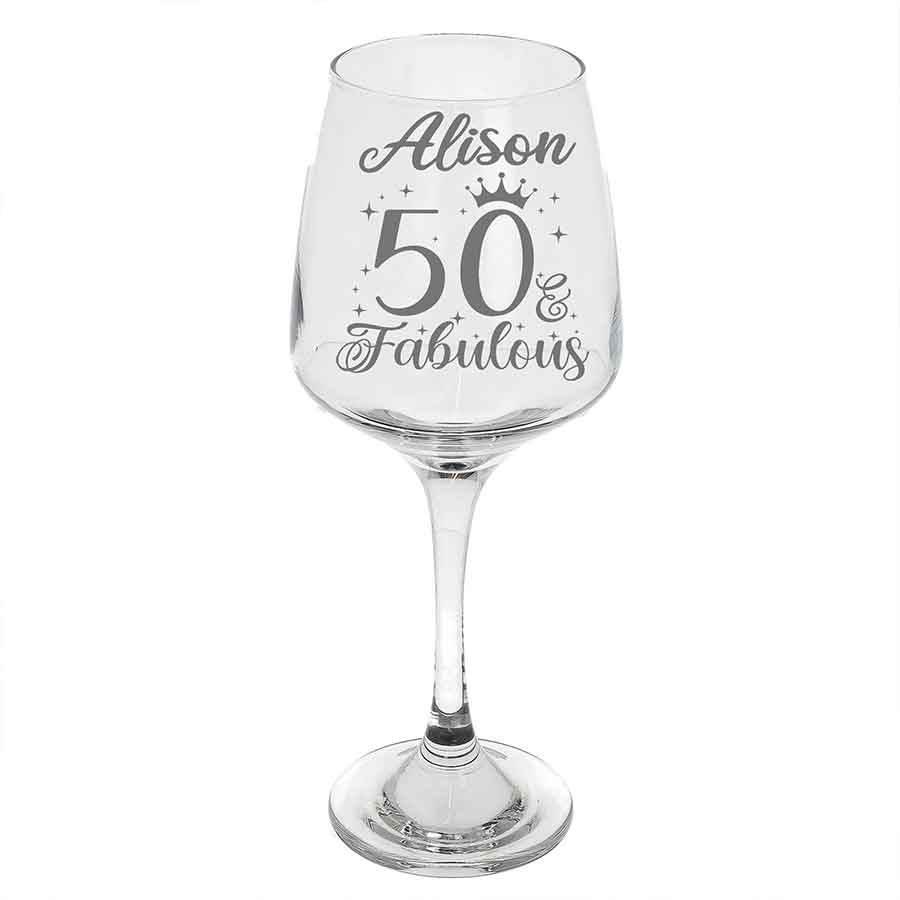 50 and Fabulous Engraved Wine Glass –50th Birthday Glass – Gifts for 50 Year Old – 50th Birthday Red White Rose Wine Glass-YPT-ALK