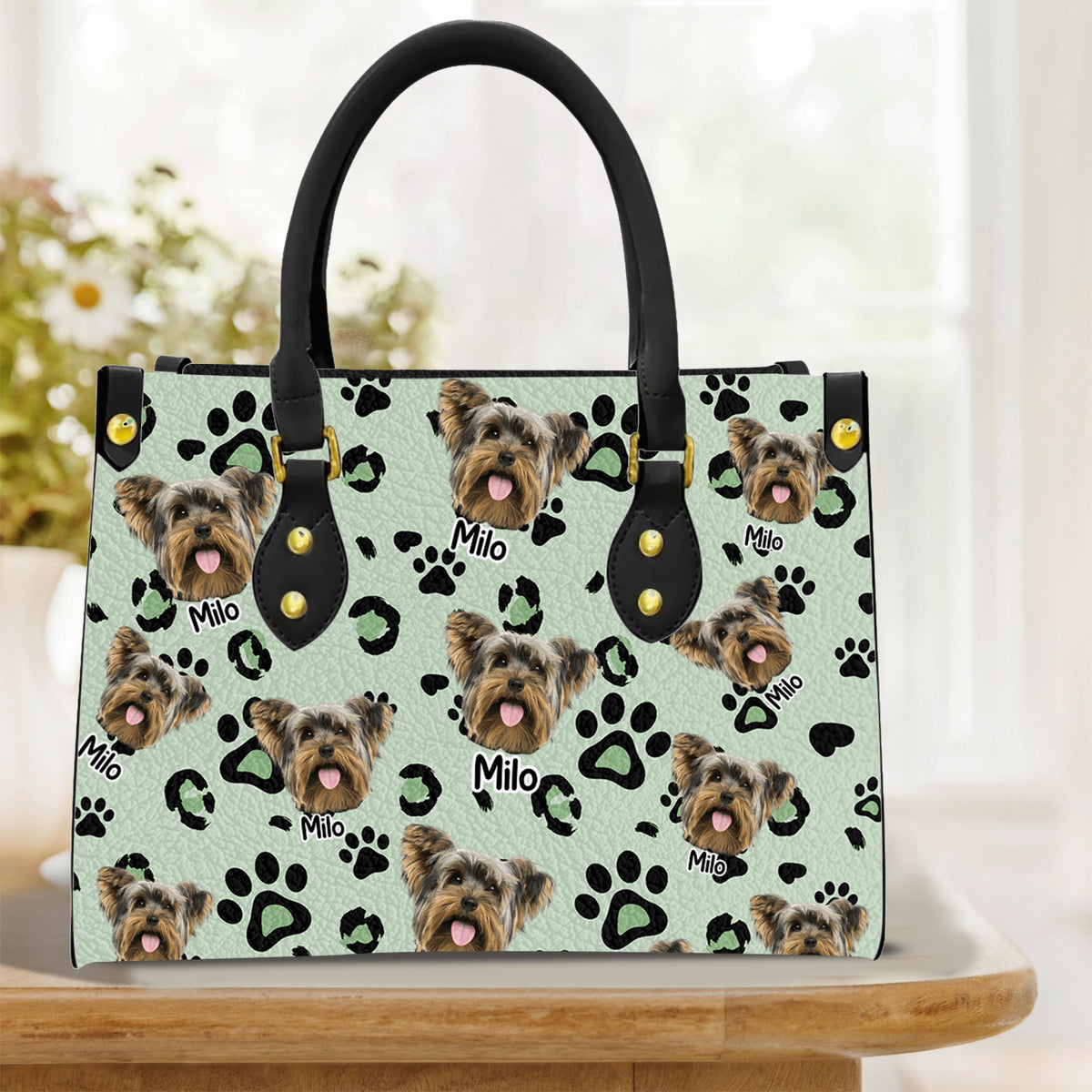 (Photo Inserted) Lovely Upload Pet Image - Personalized Leather Bag, Dog lover