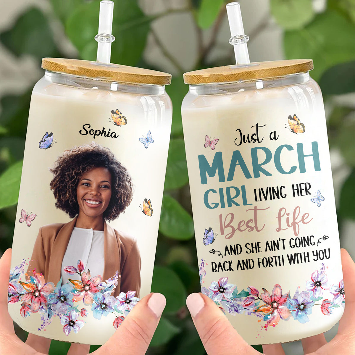 Personalized Clear Glass Can For March Queens, March Birthday Gift Ideas