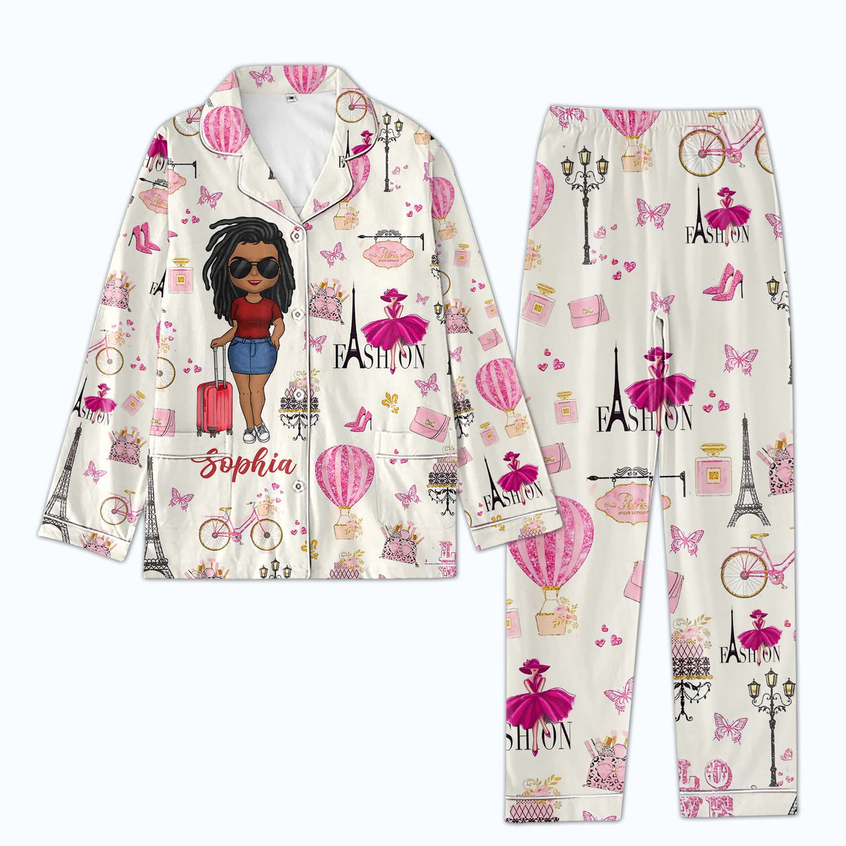 Personalized Women&#39;s Pajama Set, Gift For Travel Lovers
