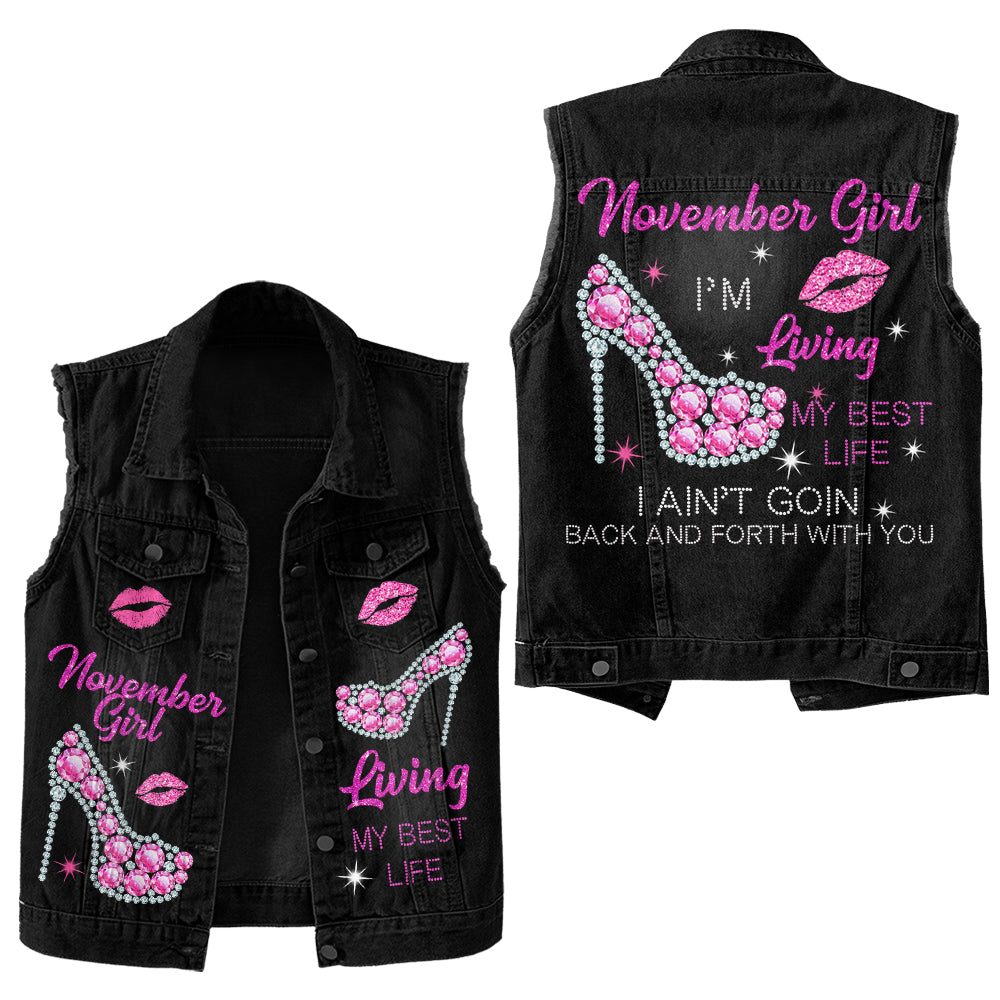 Premium Log Denim Vest - November Birthday Gifts, Custom Birthday Gift, Queens Are Born In November