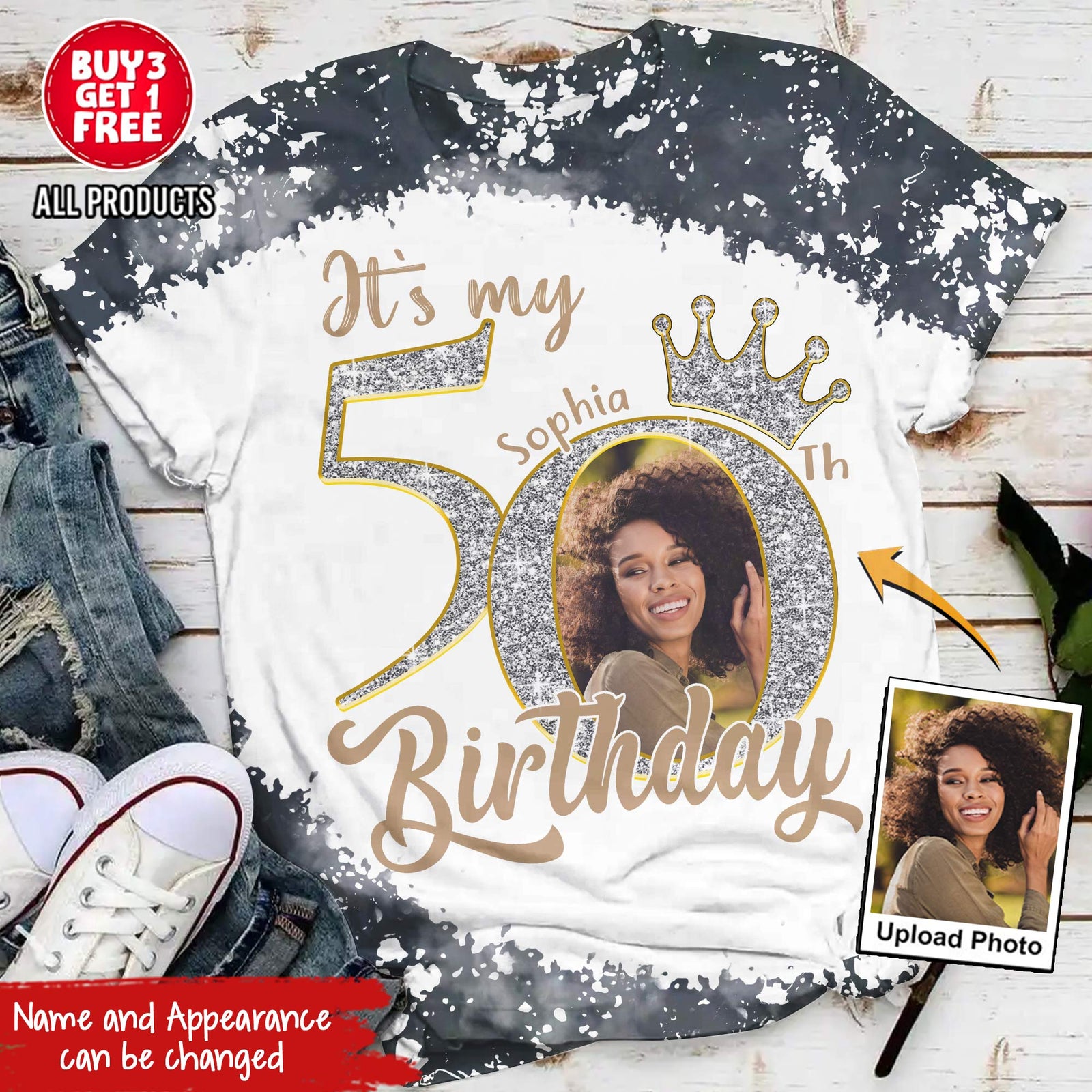 Custom Face Photo 50's Birthday Shirt, 50th Birthday Unique T Shirt For Woman, Custom Birthday Shirt, Her Gifts For 50 Years Old, Custom Picture Tee, Personalized Birthday Shirt-YPT-HCT