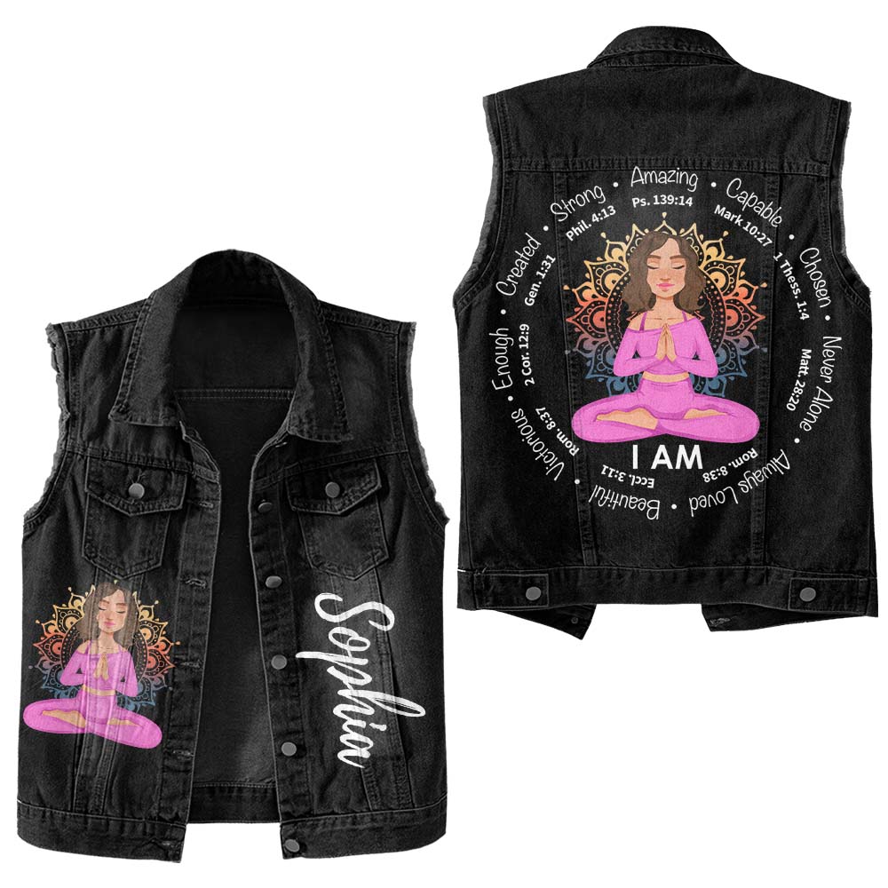 Premium Log Denim Vest - Gift For Women, Denim Vest Yoga, Yoga Lover