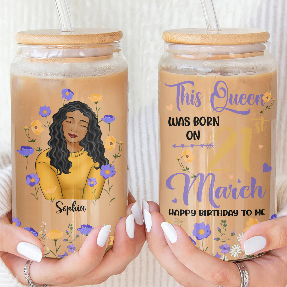 Personalized Clear Glass Can For March Queens, March Birthday Gift Ideas