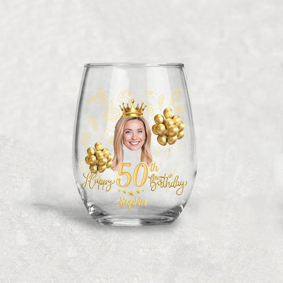 Custom picture plastic wine glass, 50th birthday shatterproof party favors, Customizable picture birthday wine glass, 50th birthday gift-YPT-HMT