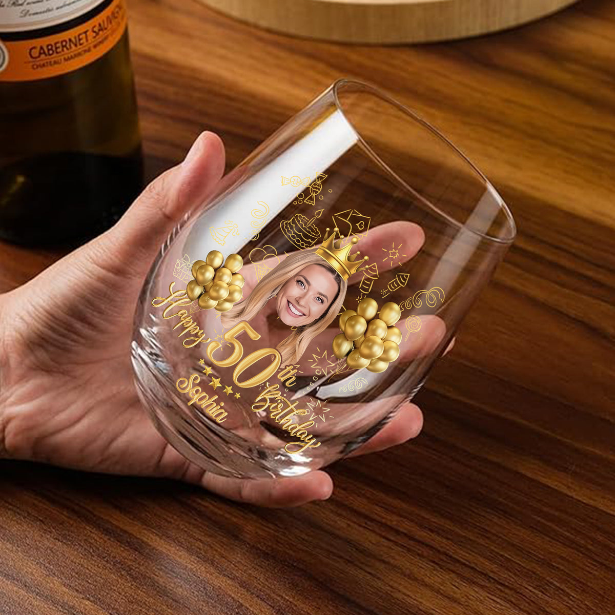 Custom picture plastic wine glass, 50th birthday shatterproof party favors, Customizable picture birthday wine glass, 50th birthday gift-YPT-HMT