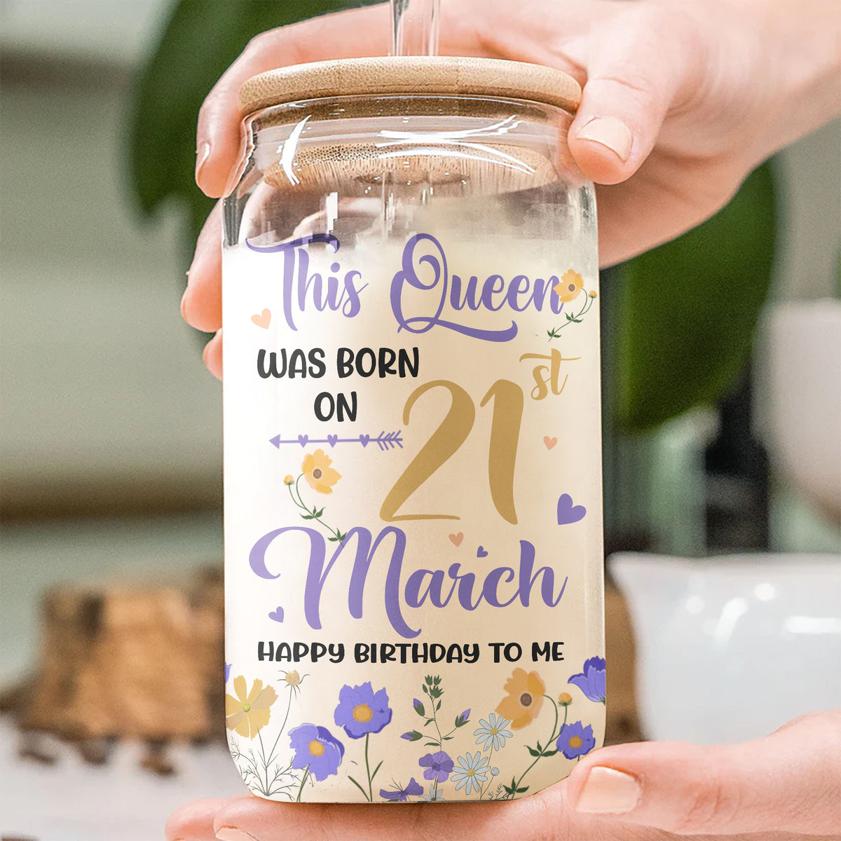 Personalized Clear Glass Can For March Queens, March Birthday Gift Ideas