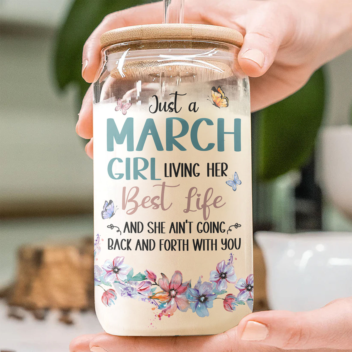 Personalized Clear Glass Can For March Queens, March Birthday Gift Ideas