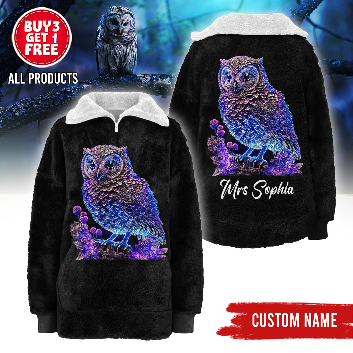 Borg Fleece Sweatshirt - Personalized Gift For Owl Lovers