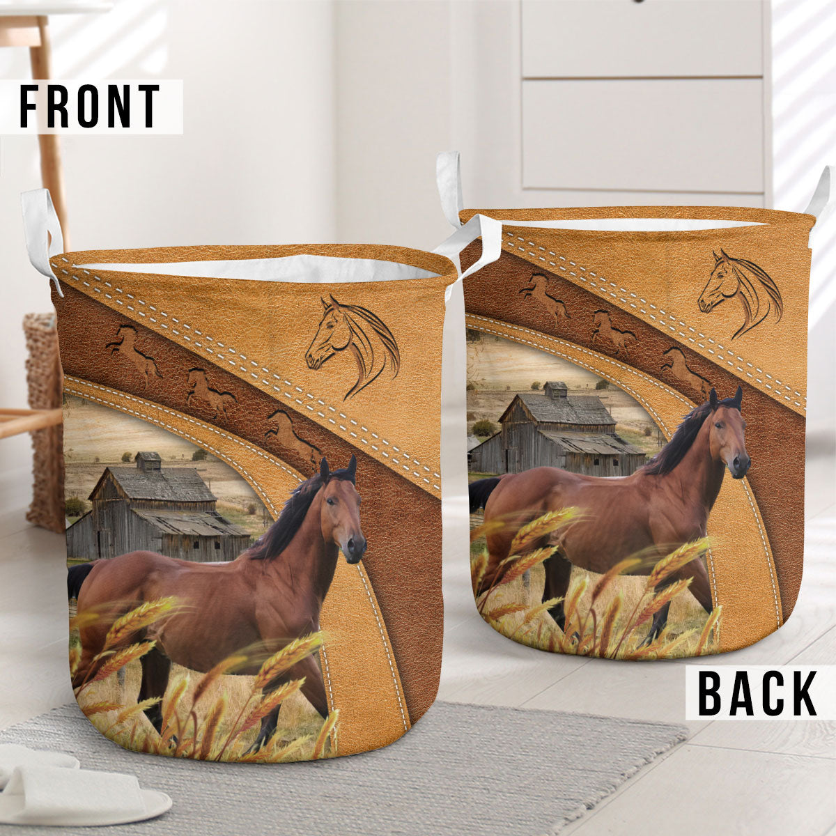 Leather Texture Horse Laundry Basket