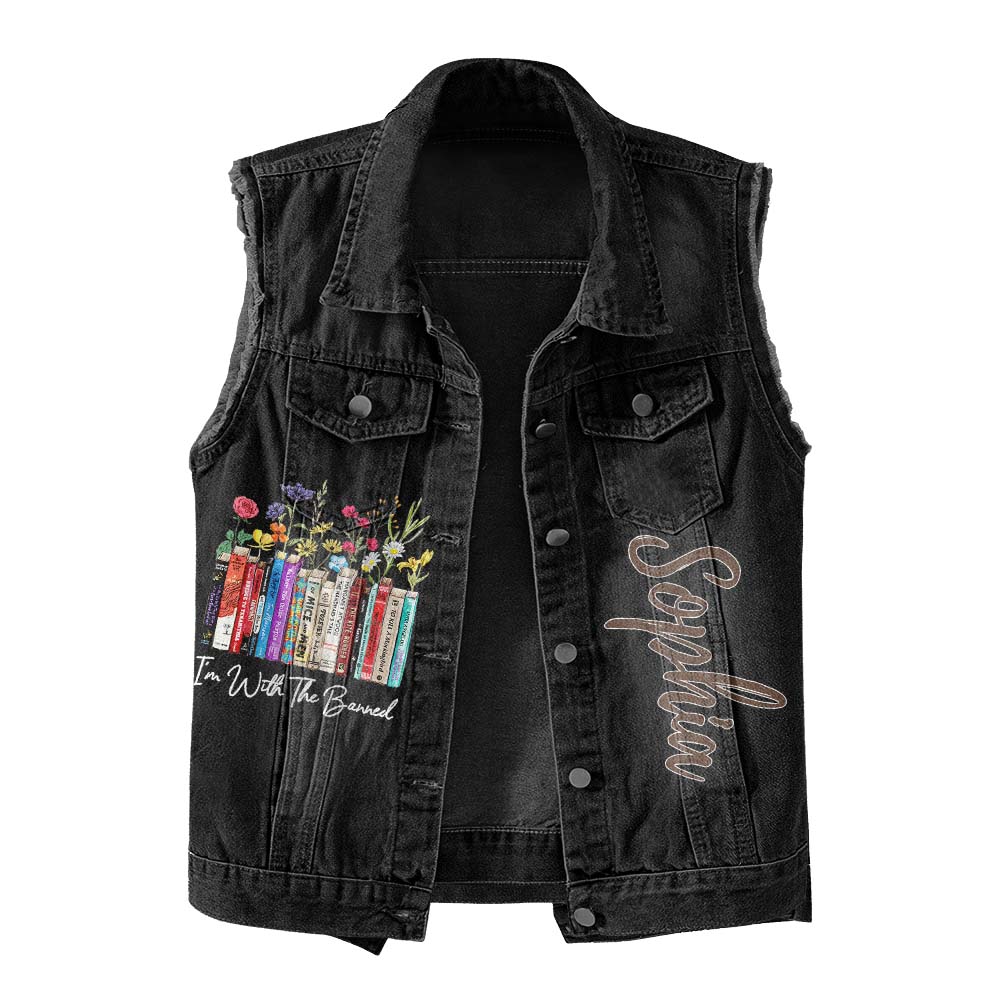 Premium Log Denim Vest - Gift For Women, Denim Vest Book, Reading Book Lover