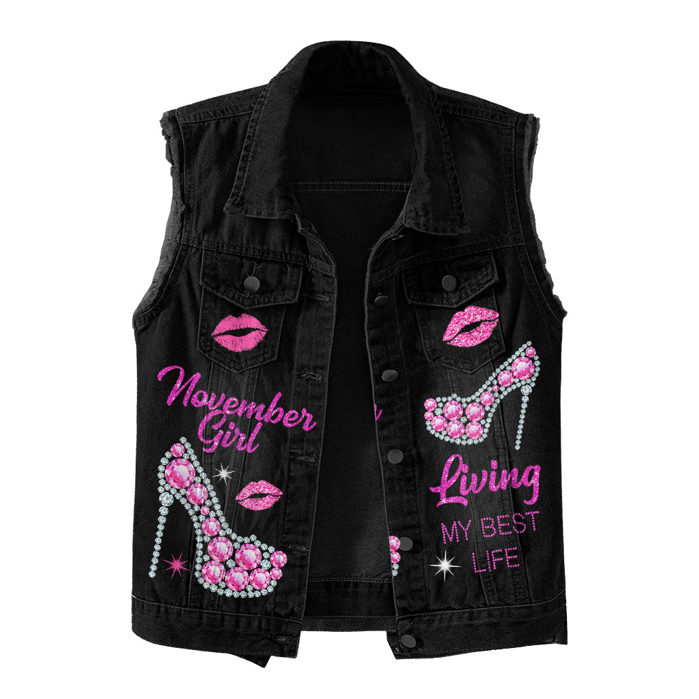 Premium Log Denim Vest - November Birthday Gifts, Custom Birthday Gift, Queens Are Born In November