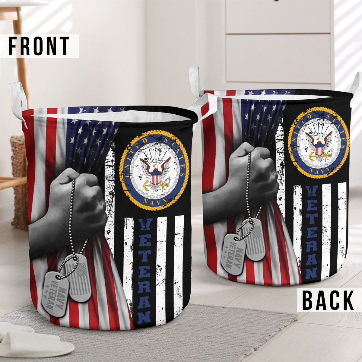 U.S. Navy Veteran US Flag Laundry Basket