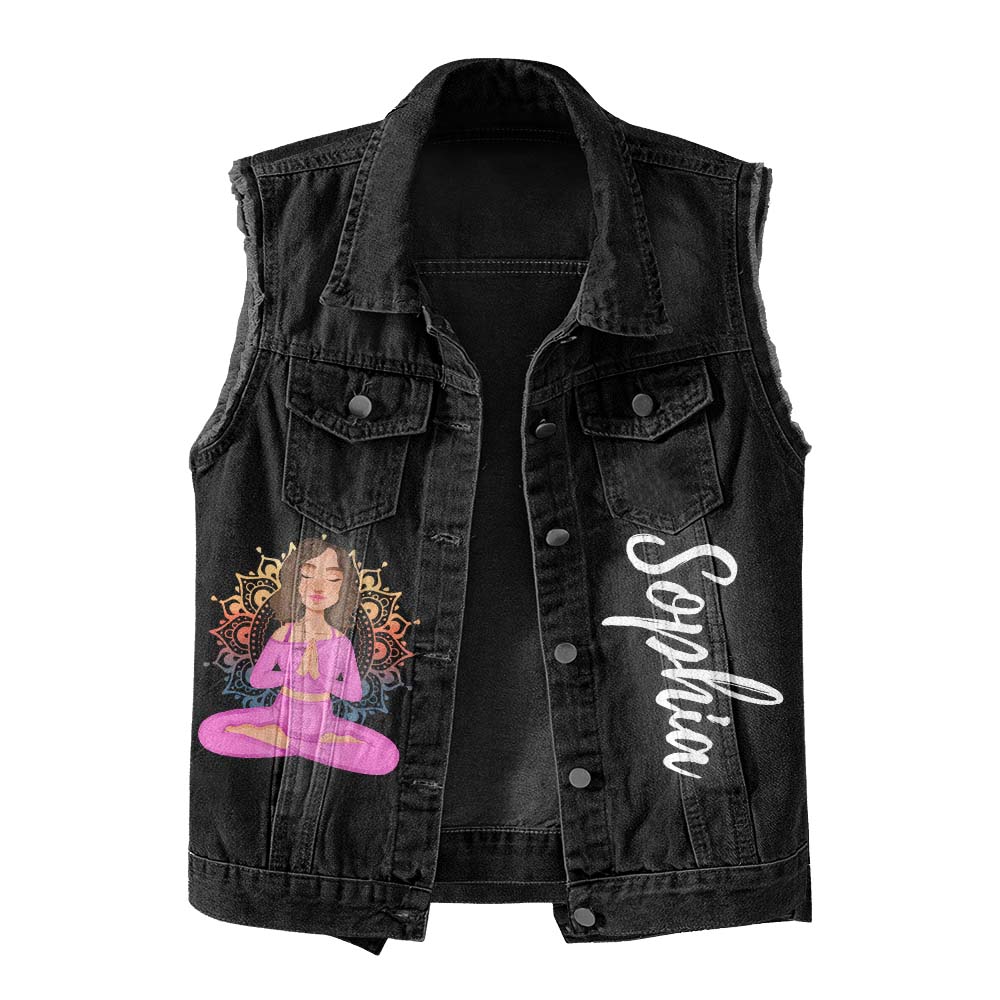 Premium Log Denim Vest - Gift For Women, Denim Vest Yoga, Yoga Lover