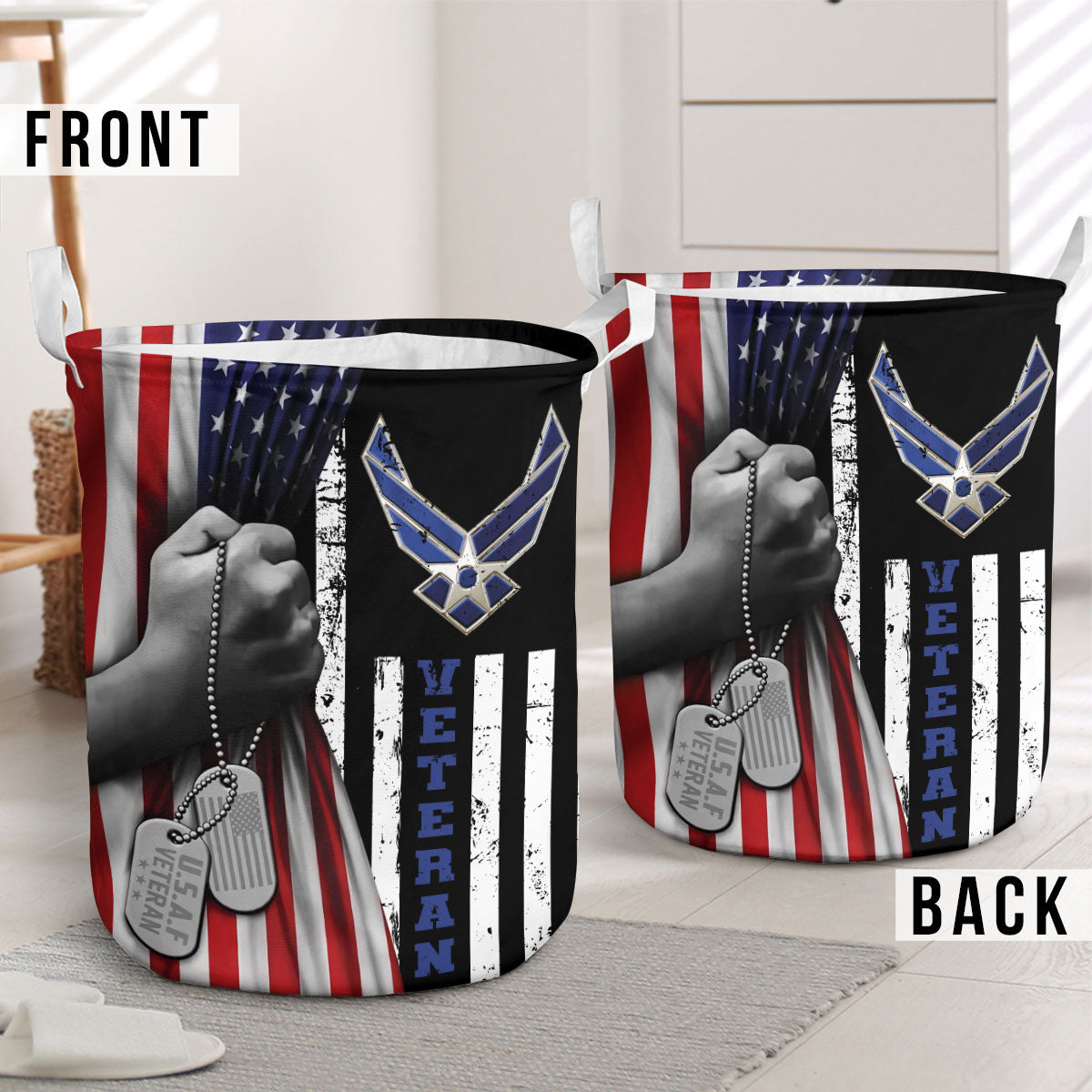 U.S. Air Force Veteran US Flag Laundry Basket